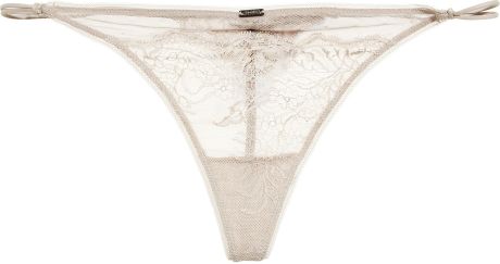 Calvin Klein Black Lace Thong in Beige - Lyst