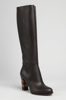 Fendi  Leather Striped Heel Boots - Lyst