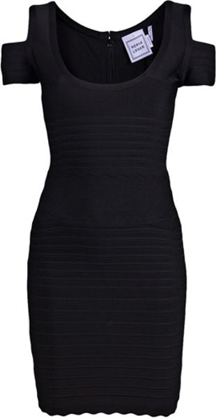 Hervé Léger Lotus Scalloped Dress in Black - Lyst