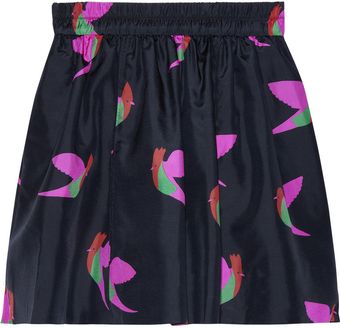 Night Bird Printed Silktaffeta Skirt 