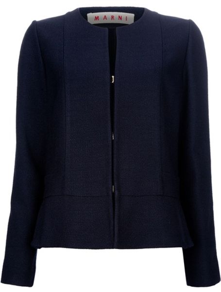 Marni Collarless Jacket in Blue - Lyst