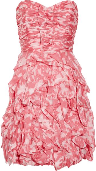 Notte By Marchesa Strapless Printed Silkorganza Dress in Pink - Lyst