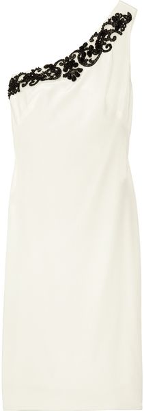 Notte By Marchesa Oneshoulder Embellished Silkcrepe Dress in Beige (white) - Lyst