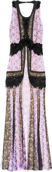 Roberto Cavalli Printed Silkchiffon and Lace Gown in Purple (violet) - Lyst