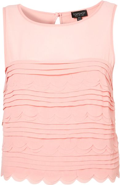 Topshop Pleated Scallop Crop Shell Top in Pink (rose) - Lyst