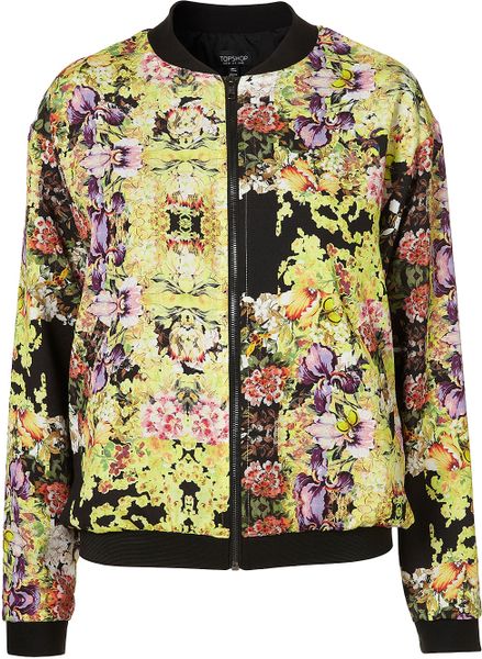 Topshop Intricate Mirror Floral Bomber Jacket in Yellow - Lyst