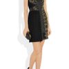 Versace Leathertrimmed Studded Plissé and Scubajersey Dress in Black - Lyst