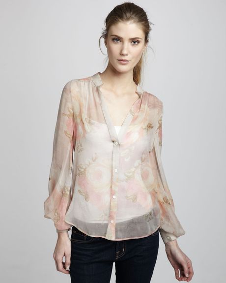 Haute Hippie Sheer Floralprint Blouse in Beige (suntan) - Lyst