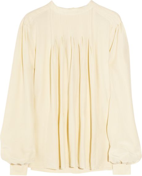 See By Chloé Pleated Hammered Silk Blouse in Beige (cream) - Lyst