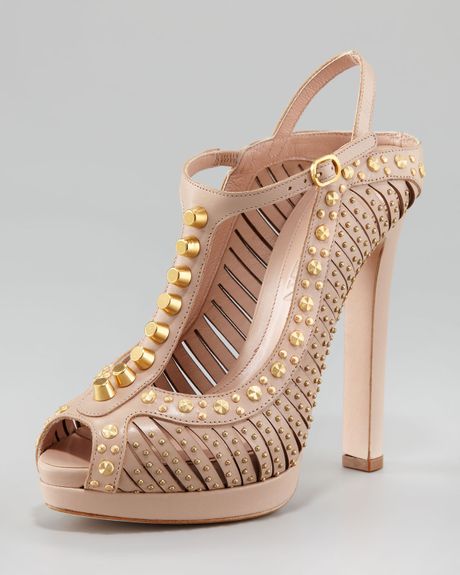 Alexander Mcqueen Metalstud Tstrap Sandal in Beige (nude) - Lyst