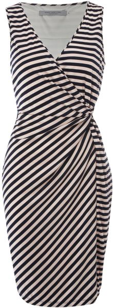 Andrew Marc Sleeveless Side Knot Stripe Dress in Blue (navy) - Lyst