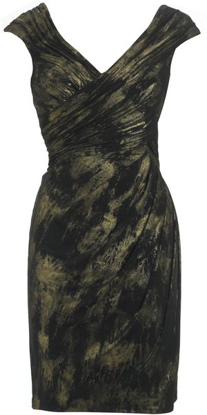 Anoushka G Metallic Jersey Print Wrap Cap Sleeve Dress - Lyst