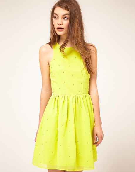 Asos Asos Skater Dress with Scattered Sequins in Yellow (limeade ...