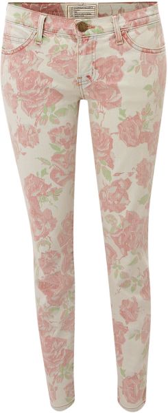 Current/elliott Mid Rise Skinny Stiletto Rose Print Jean in Pink (rose) - Lyst