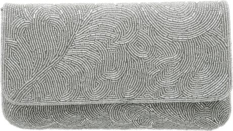 Dune Light Beaded Feather Clutch Bag in Gray (silver) - Lyst
