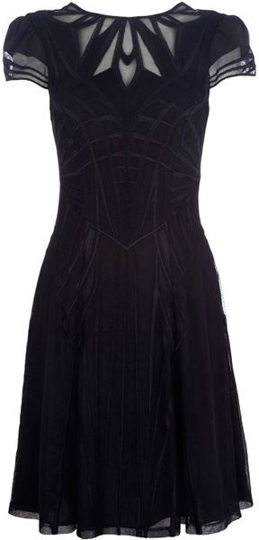Karen Millen Geometric Embroidery Dress in Black - Lyst