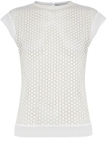 Karen Millen Woven Broderie Tshirt - Lyst