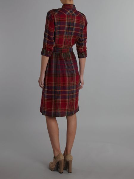 Lauren By Ralph Lauren Shirt Style Plaid Dress in Red (multi-coloured