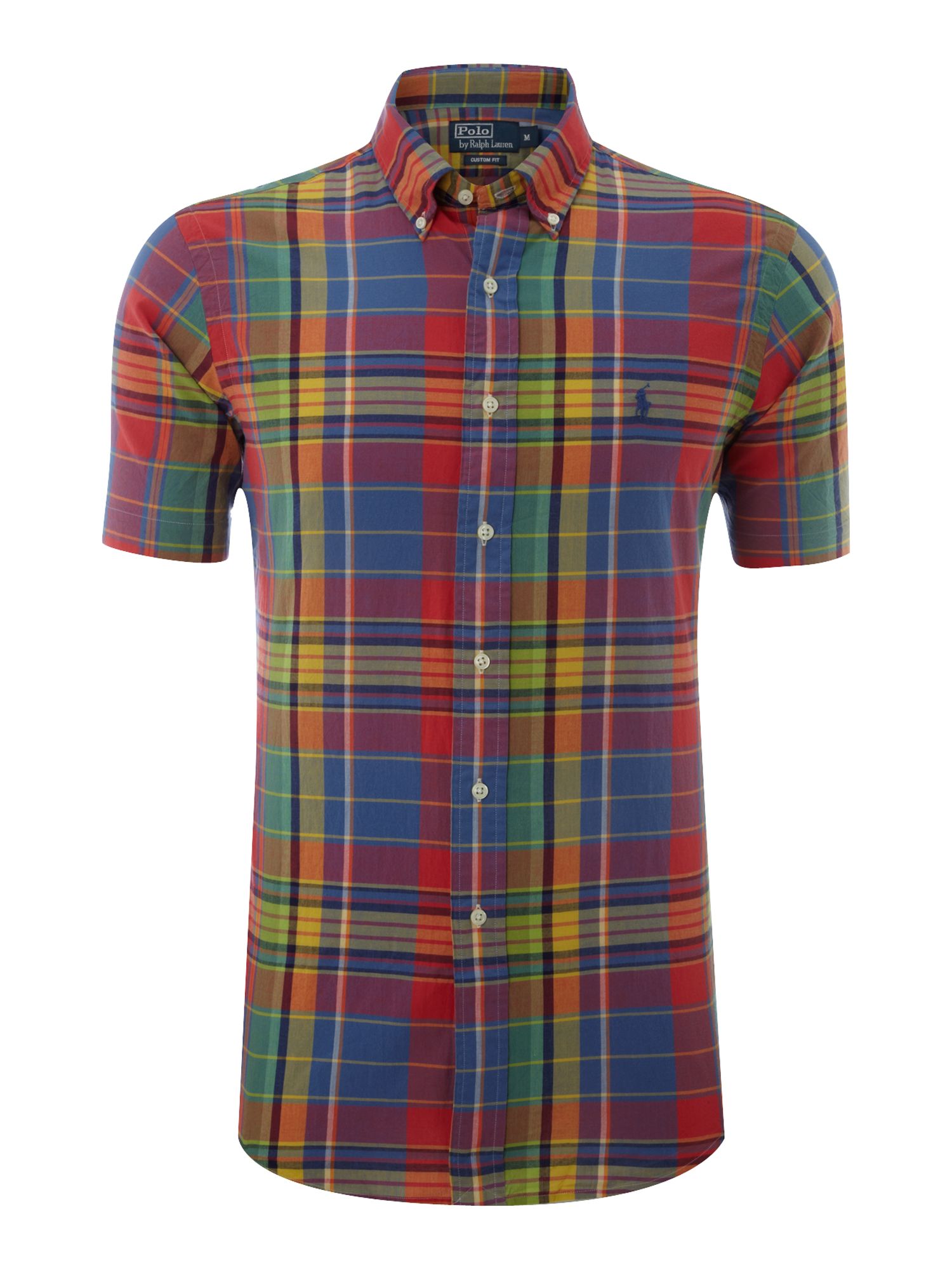 Polo Ralph Lauren Short Sleeved Custom Fitted Bright Plaid Shirt in