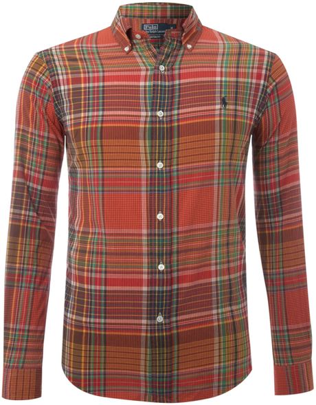 orange plaid polo shirt