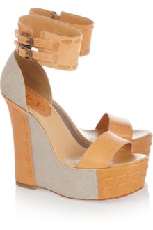 RED Valentino Leather and Canvas Wedge Sandals - Lyst