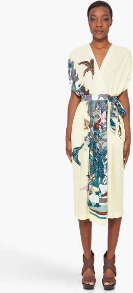 Suno Yellow Bird Lady Wrap Dress in Yellow - Lyst