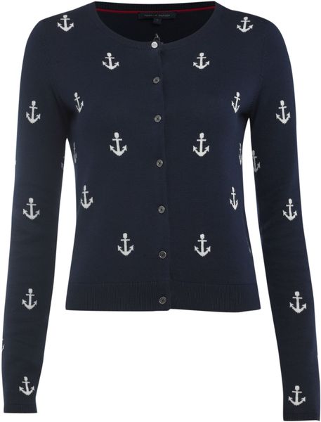 Tommy Hilfiger Teays Intarsia Cardi in Blue - Lyst