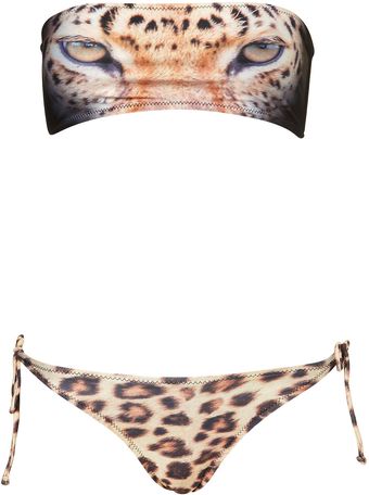 Topshop Brown Tiger Bandeau Bikini - Lyst