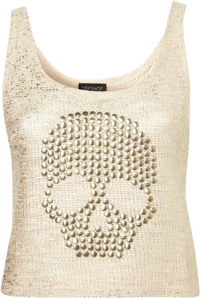Topshop Stud Skull Crop Vest in Beige (cream) - Lyst