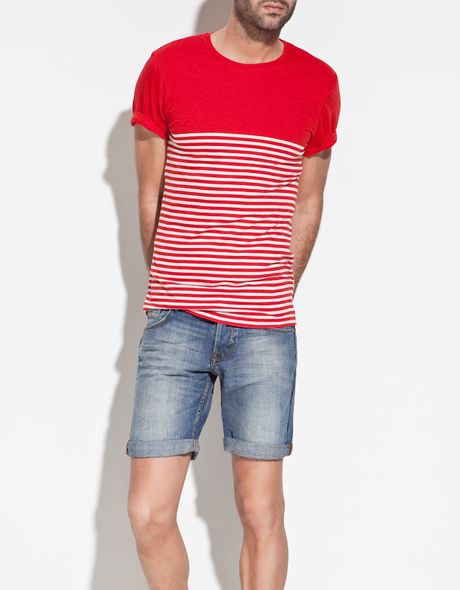 Zara Striped Tshirt in Red for Men - Lyst