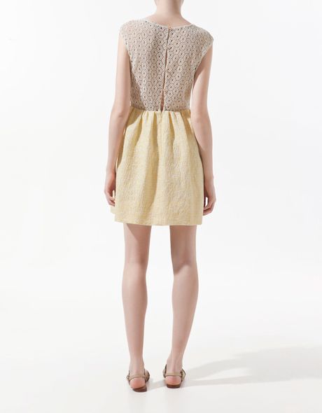 Zara Guipure Combination Dress in Yellow | Lyst