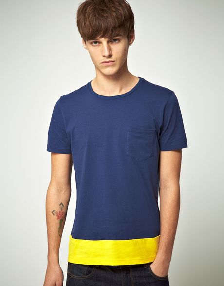 Asos Asos T Shirt with Colour Panel and Pocket in Blue for Men (navyyellow) - Lyst