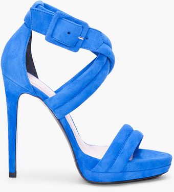 Barbara Bui Blue Cross Strap Nubuck Heels - Lyst