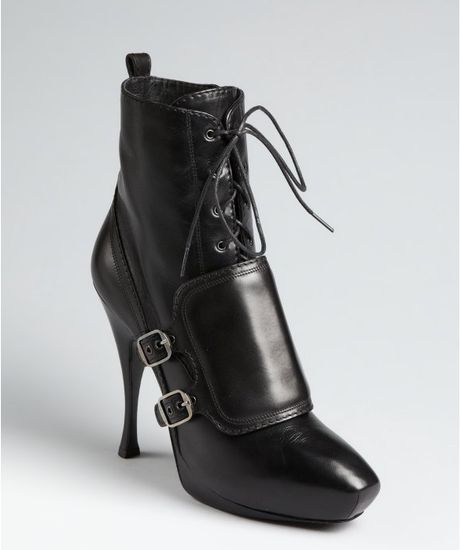 Celine Black Leather Monk Strap Platform Ankle Boots in Black - Lyst