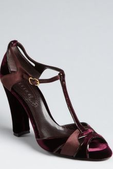 Celine Plum Velvet and Satin Tstrap Sandals - Lyst