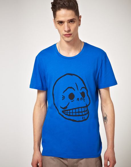 Cheap Monday Cheap Monday Bruce Skull Printed Tshirt in Blue for Men - Lyst
