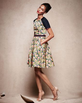  Printed Dress with Solid Sleeves 