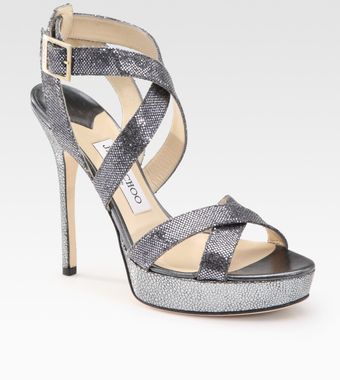  Vamp Glittercoated Leather Metallic Leather Platform Sandals 