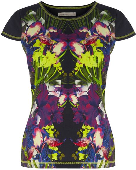 Karen Millen Tropical Flower Customised Tshirt in Blue - Lyst