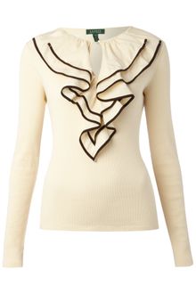 Lauren by Ralph Lauren Emil Ruffle Front Top - Lyst