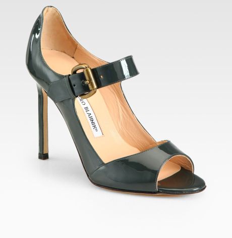 blahnik manolo jane mary pumps patent grey leather