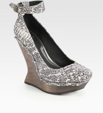 McQ by Alexander McQueen Studded Snakeprint Leather Wedge Pumps - Lyst