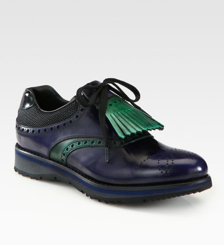 Prada Leather Wingtip Golf Shoes in Blue - Lyst