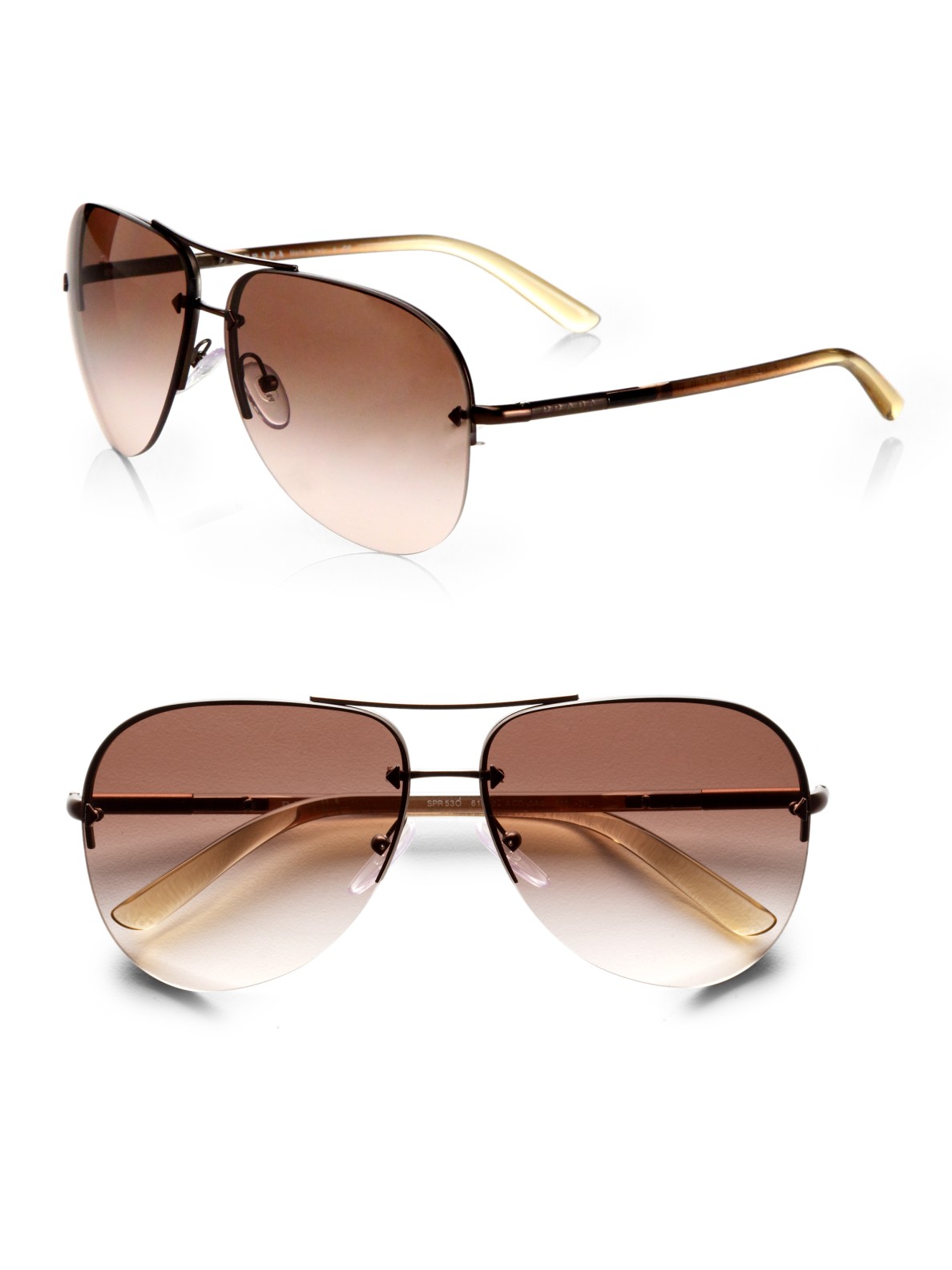 Prada Rimless Aviator Sunglasses in Brown | Lyst