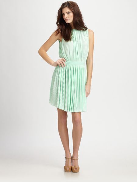 Tibi Sleeveless Pleated Dress in Green (mint) - Lyst