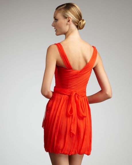 Vera Wang Lavender Asymmetricneck Chiffon Dress in Red (tomato) - Lyst