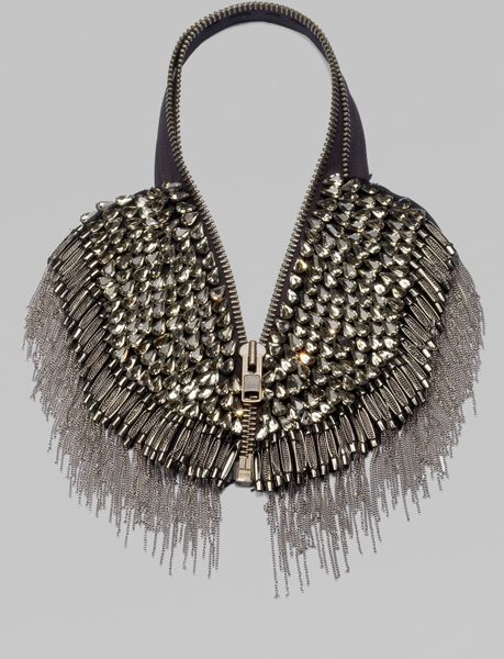 Vera Wang Glass Stone Chain Fringe Zip Necklace in Gray (smoke) - Lyst