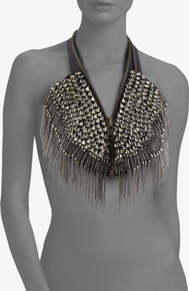 vera wang glass stone chain fringe zip necklace in gray vera wang glass stone chain fringe zip necklace in gray