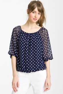 Vince Camuto Polka Dot Peasant Blouse - Lyst