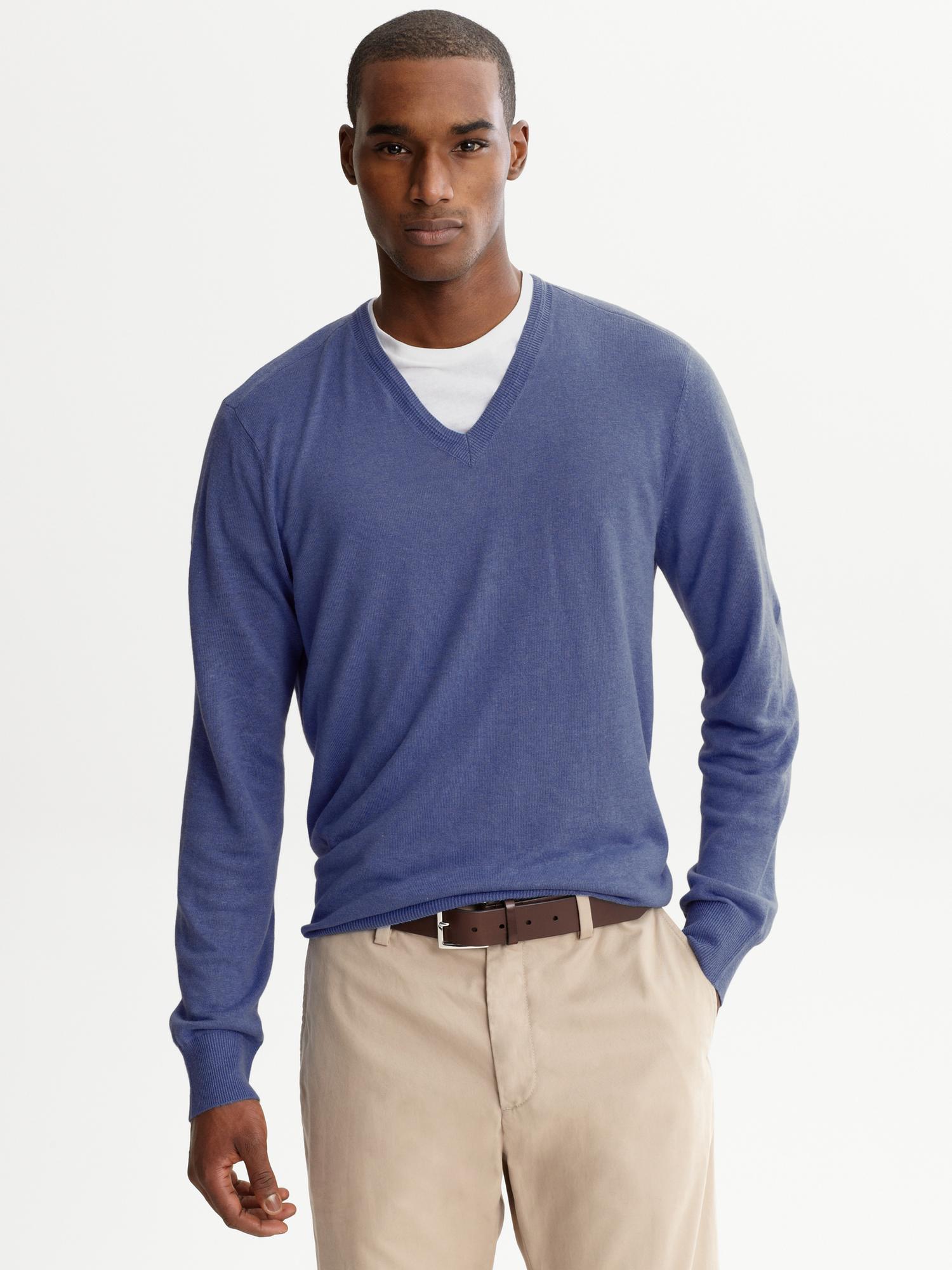 Banana Republic Silklinen Vneck Sweater in Blue for Men blue) Lyst